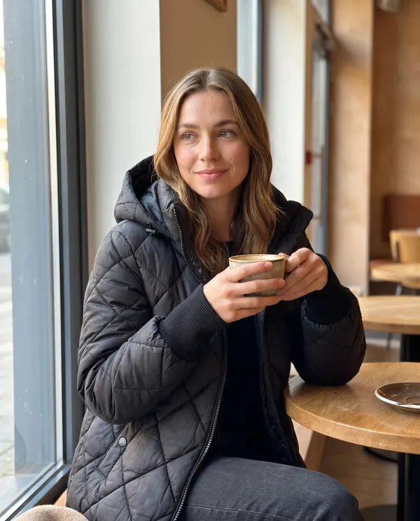 Satin Eve styling: Diamond-Quilted Hooded Jacket