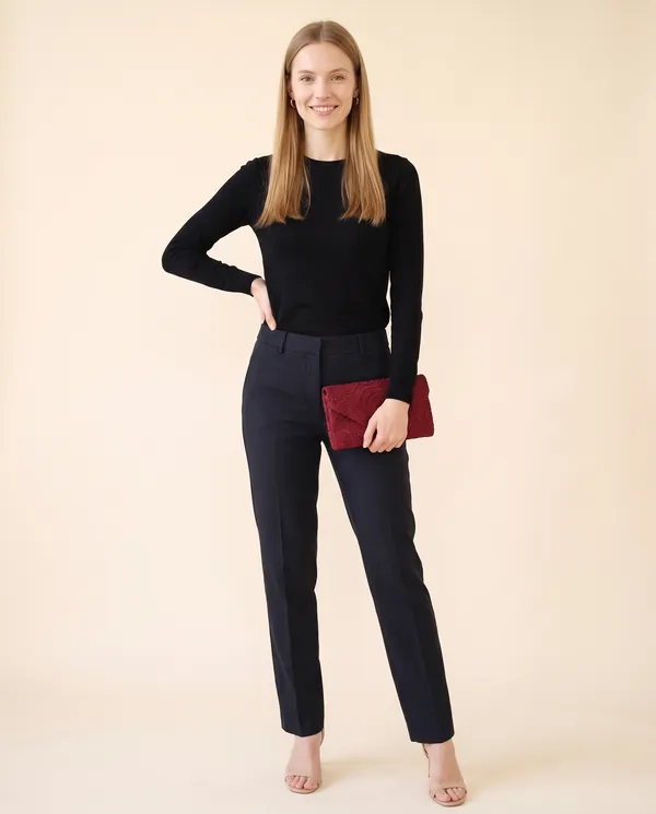 Lace Satin Envelope Clutch in Burgundy, front view, worn by Maya