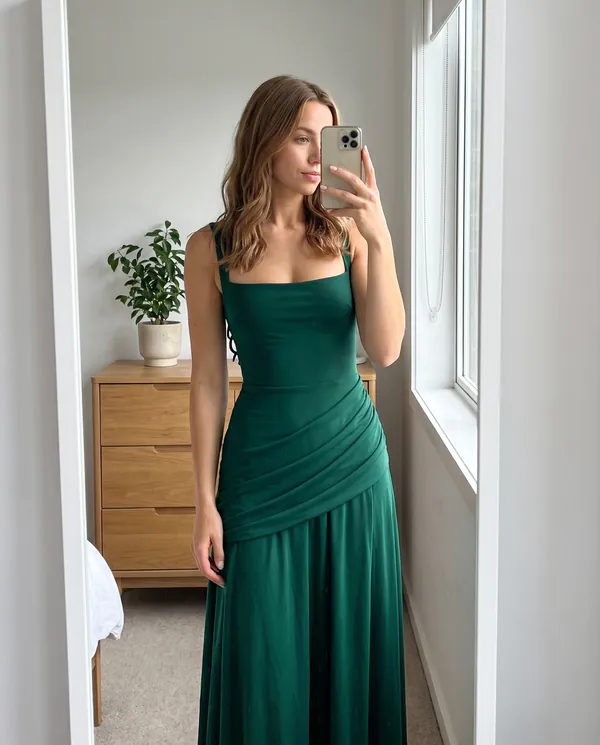 Satin Eve styling: Square-Neck Lace-Up Back Maxi Dress