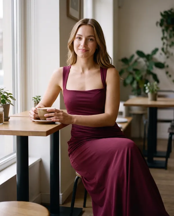 Satin Eve styling: Square-Neck Lace-Up Back Maxi Dress