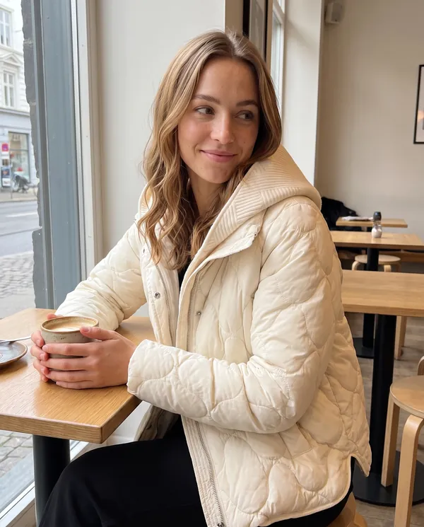 Satin Eve styling: Quilted Puffer Jacket with Knit Hood
