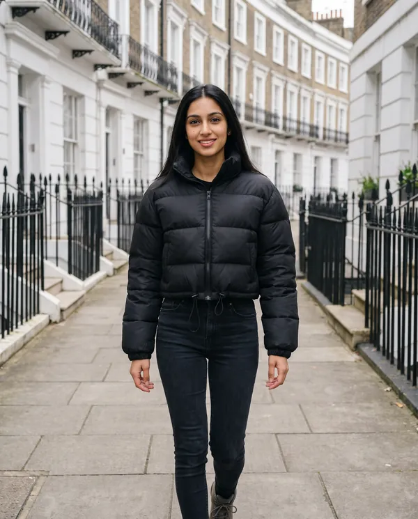 Satin Eve styling: Cropped Puffer Jacket with Drawcord Hem