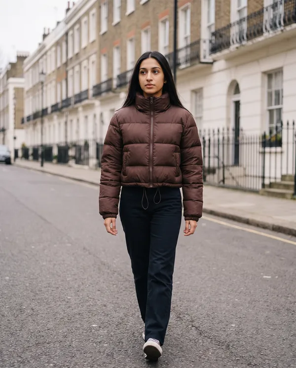 Satin Eve styling: Cropped Puffer Jacket with Drawcord Hem