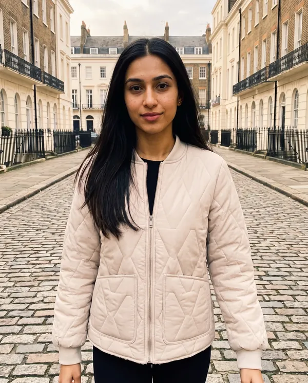 Satin Eve styling: Quilted Bomber Jacket with Soft Fleece Lining