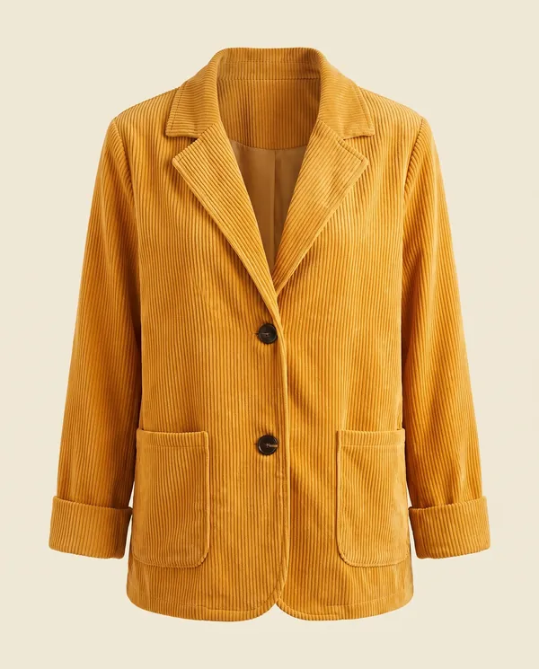 Corduroy Notch-Collar Jacket in Mustard, product shot on a plain background