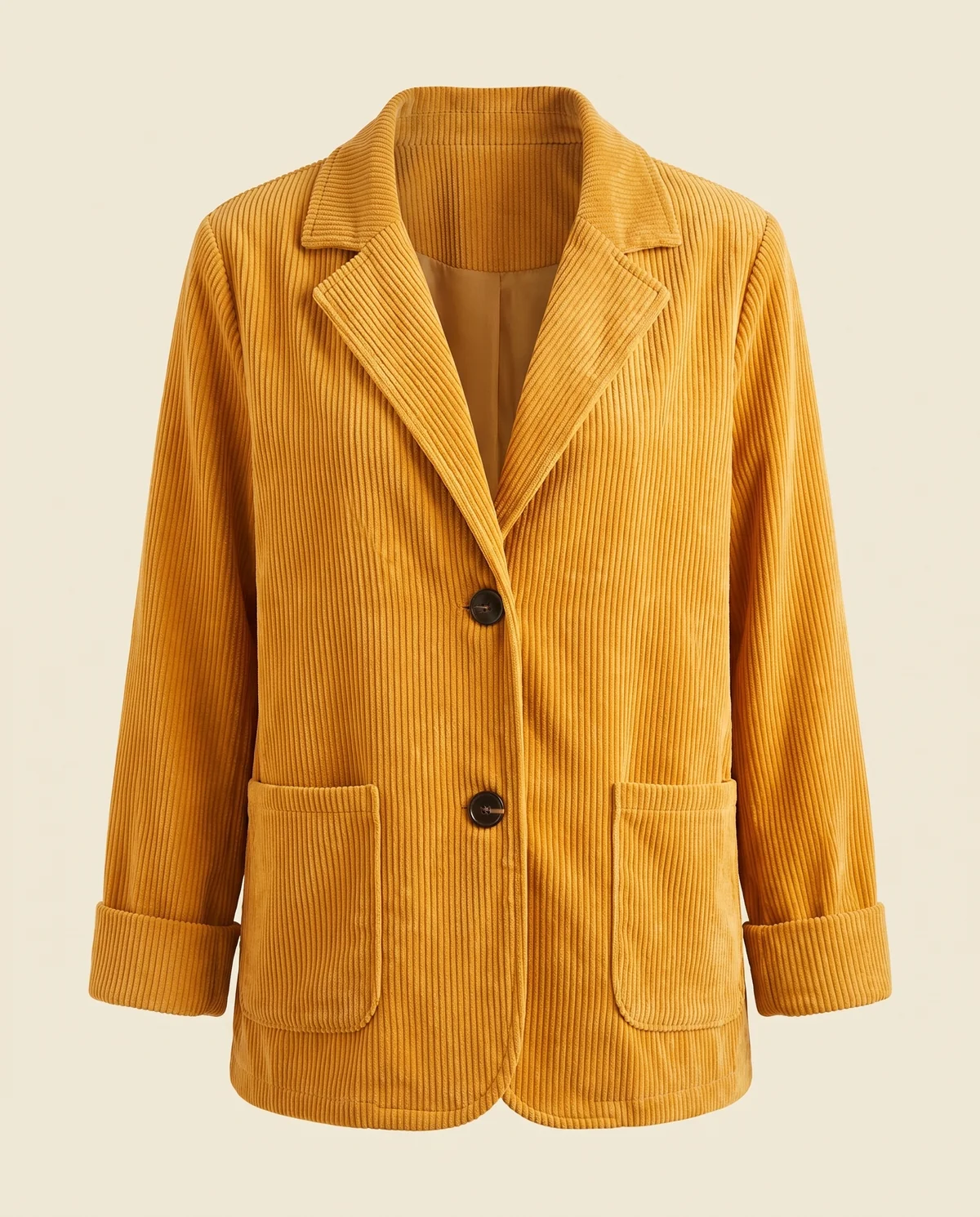 Corduroy Notch-Collar Jacket in Mustard, product shot on a plain background