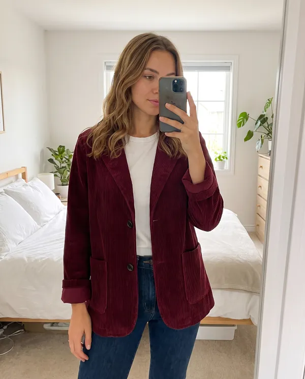 Satin Eve styling: Corduroy Notch-Collar Jacket