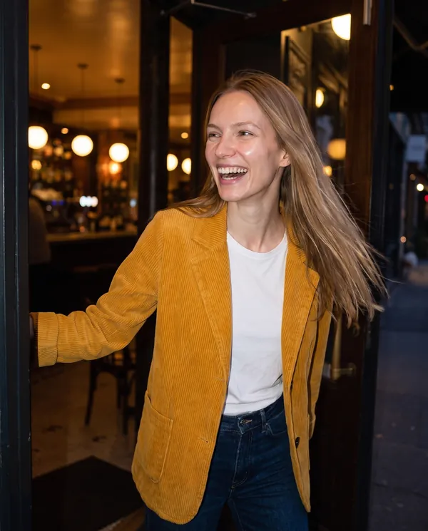 Satin Eve styling: Corduroy Notch-Collar Jacket