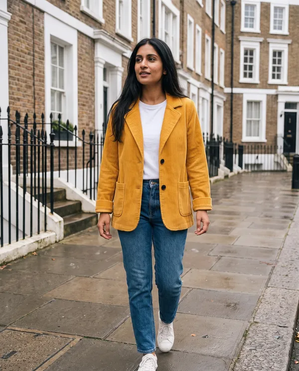 Satin Eve styling: Corduroy Notch-Collar Jacket