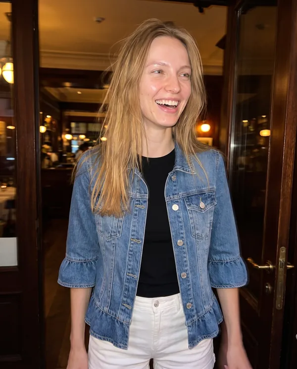 Satin Eve styling: Ruffle-Sleeve Denim Jacket