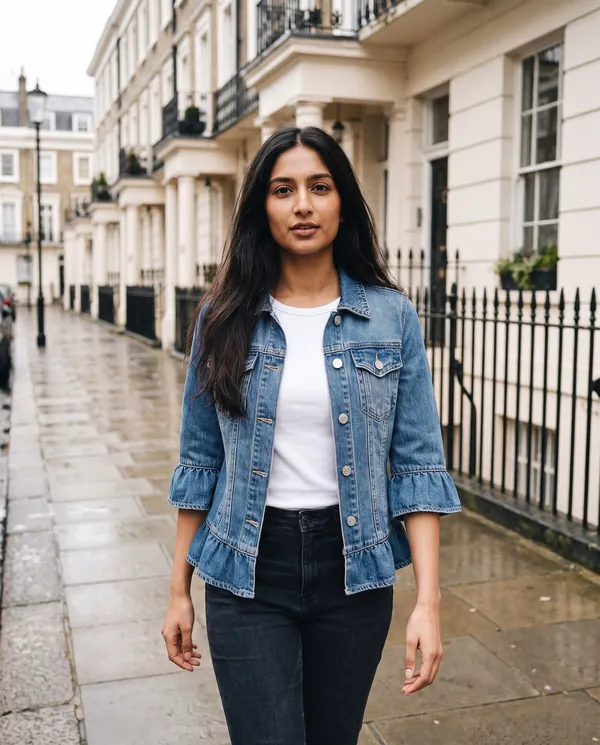 Satin Eve styling: Ruffle-Sleeve Denim Jacket