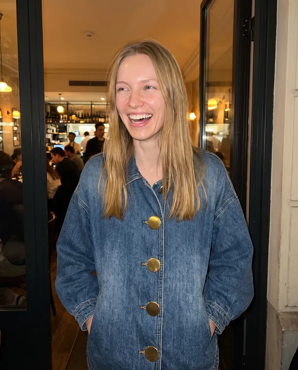 Satin Eve styling: Denim Jacket with Large Gold Buttons