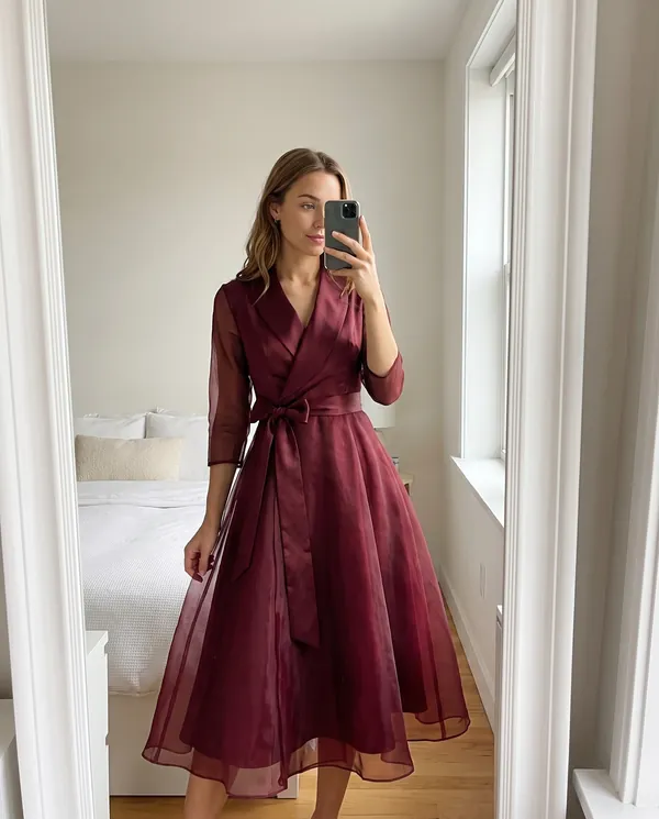 Satin Eve styling: Satin and Organza Wrap Midi Dress