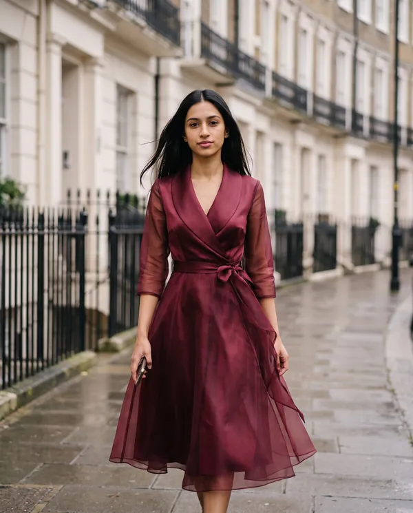 Satin Eve styling: Satin and Organza Wrap Midi Dress