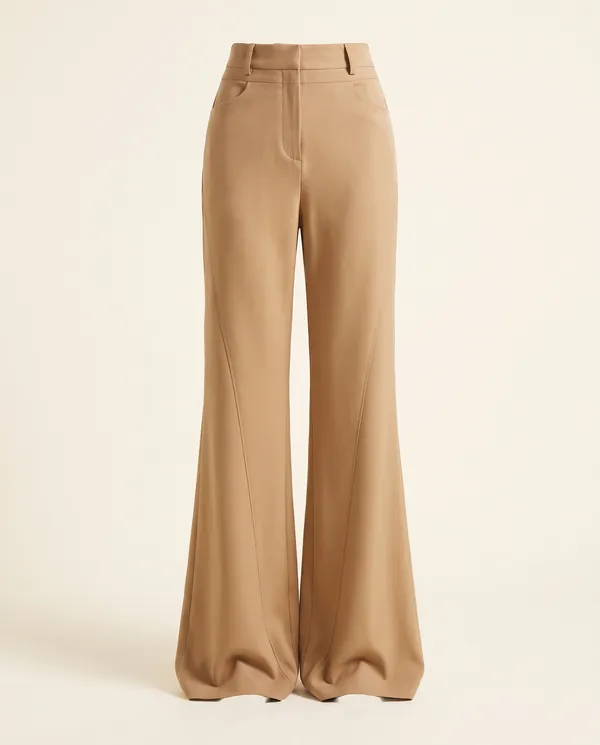 High-Waist Flared Tailored Trousers in Camel, product shot on a plain background