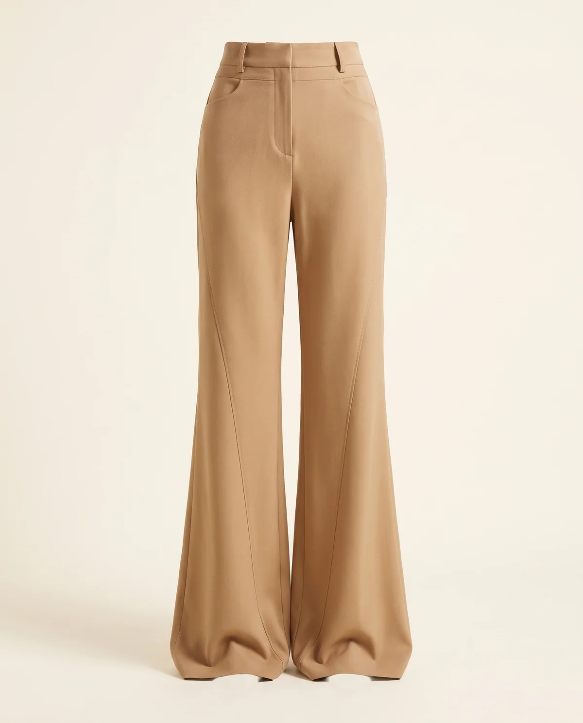 High-Waist Flared Tailored Trousers in Camel, product shot on a plain background