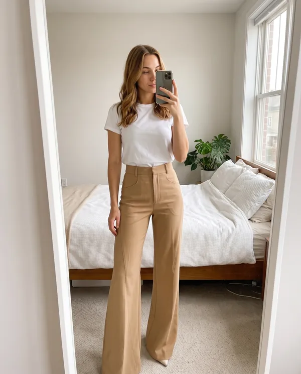 Satin Eve styling: High-Waist Flared Tailored Trousers