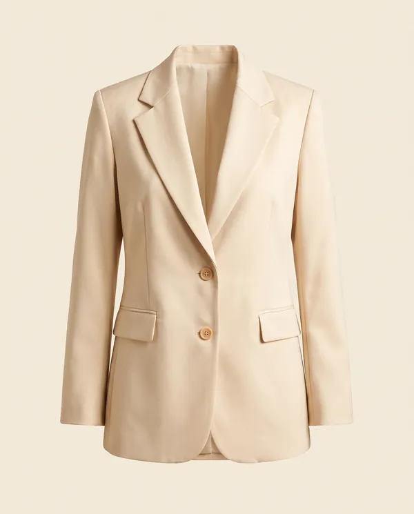 Tailored Single-Breasted Blazer in Cream, product shot on a plain background