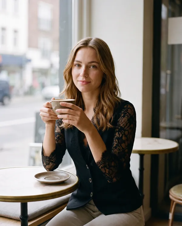 Satin Eve styling: Lace-Sleeve Fitted Blazer