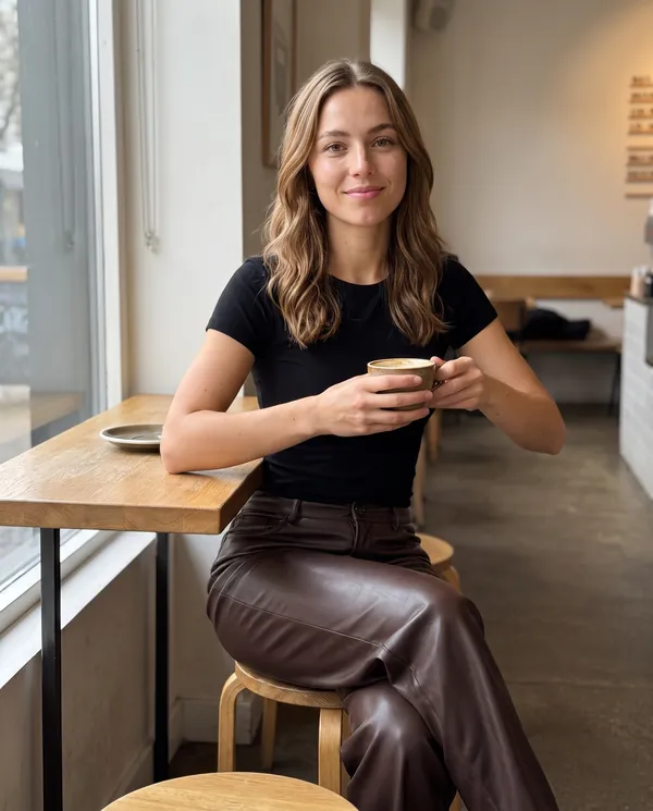 Satin Eve styling: Faux Leather Wide-Leg Trousers