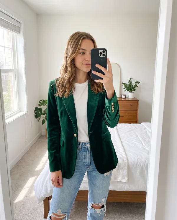 Satin Eve styling: Velvet Single-Button Blazer