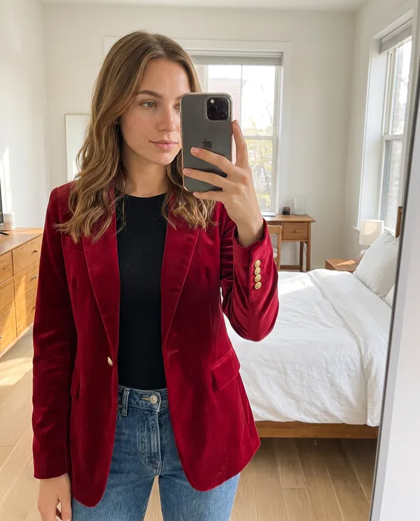 Satin Eve styling: Velvet Single-Button Blazer