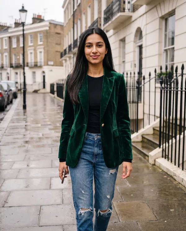 Satin Eve styling: Velvet Single-Button Blazer