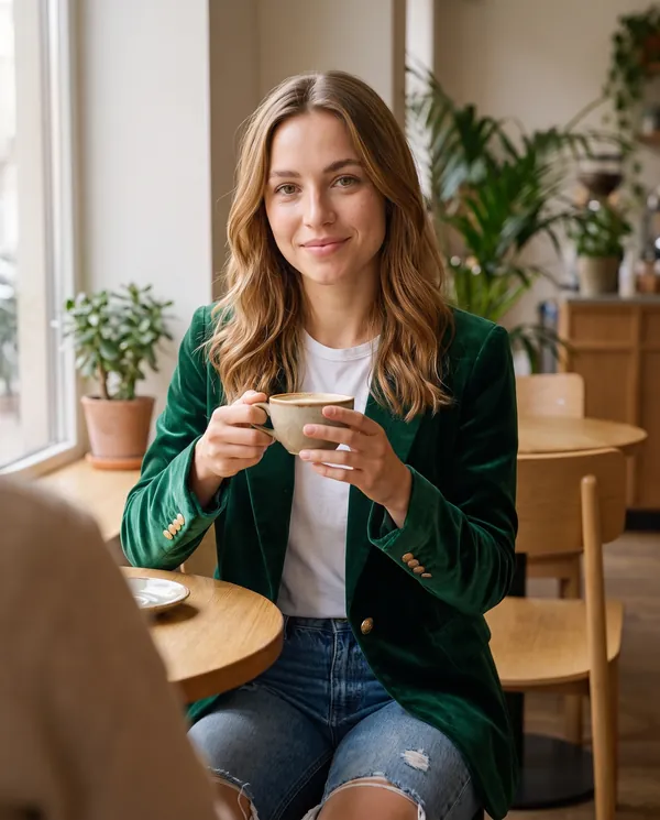 Satin Eve styling: Velvet Single-Button Blazer