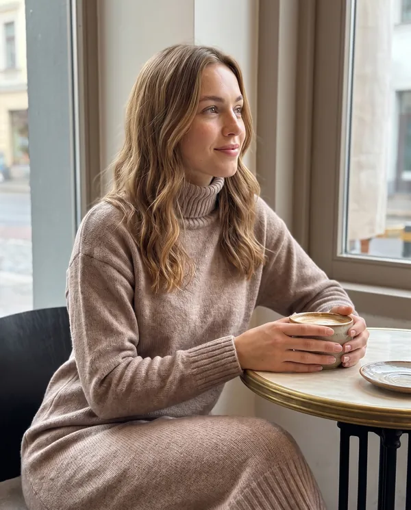 Satin Eve styling: Turtleneck Knit Midi Dress
