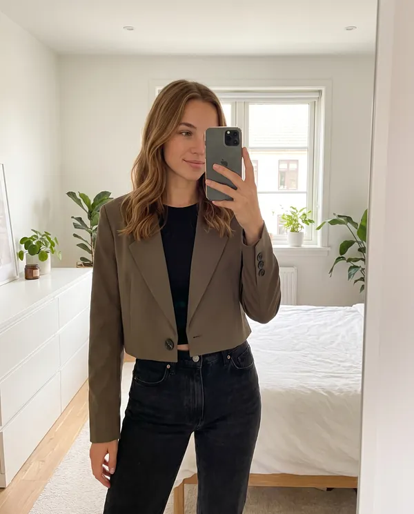 Satin Eve styling: Cropped One-Button Blazer