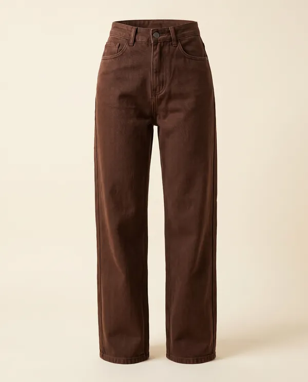High-Rise Straight-Leg Jeans in Chocolate, product shot on a plain background