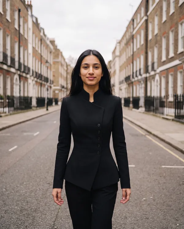 Satin Eve styling: Asymmetric Stand-Collar Blazer