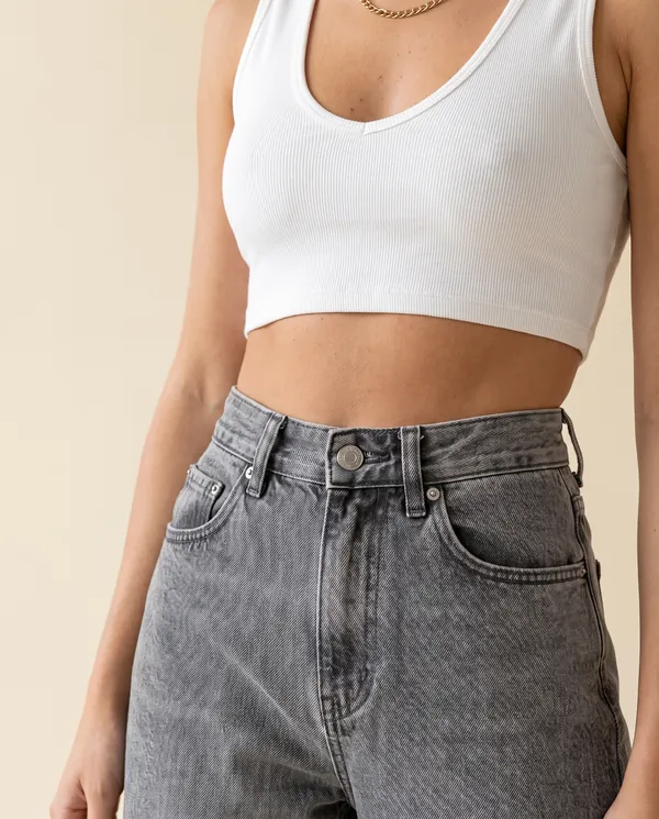 Washed Wide-Leg Jeans in Washed Grey, close-up of the detail