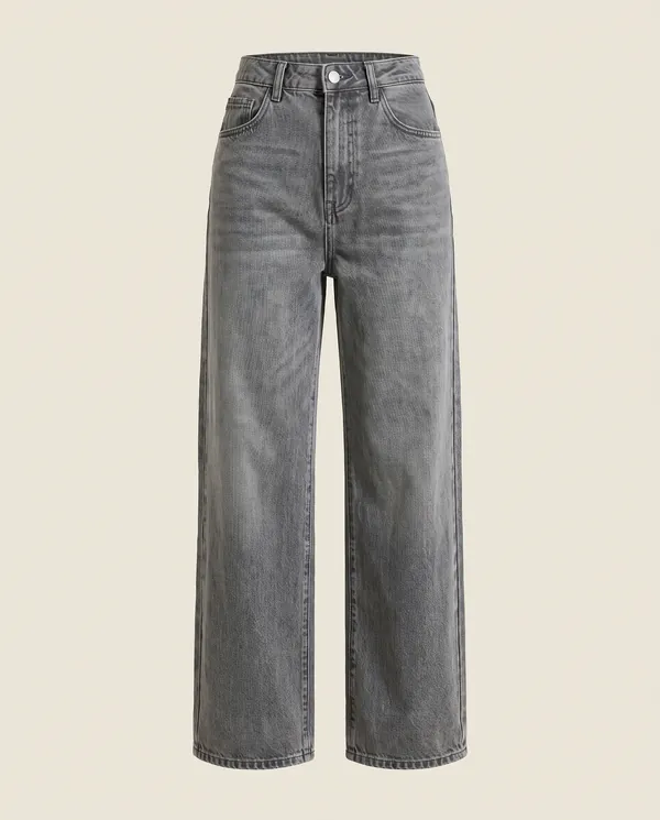 Washed Wide-Leg Jeans in Washed Grey, product shot on a plain background