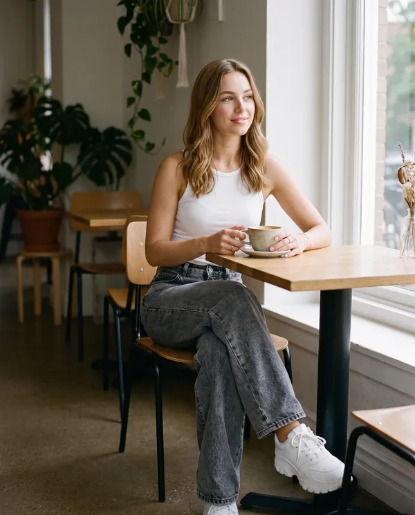 Satin Eve styling: Washed Wide-Leg Jeans
