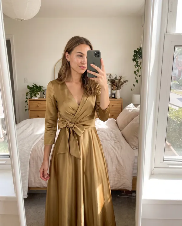 Satin Eve styling: Satin Bow-Waist A-Line Maxi Dress