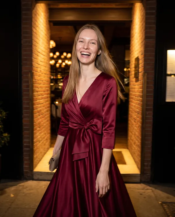 Satin Eve styling: Satin Bow-Waist A-Line Maxi Dress