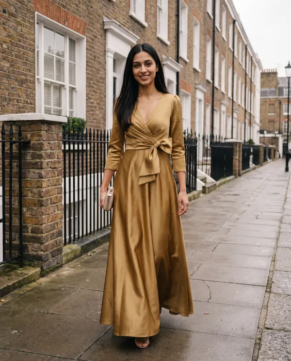 Satin Eve styling: Satin Bow-Waist A-Line Maxi Dress