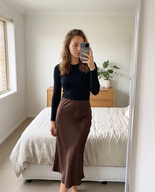 Satin Eve styling: Satin Bias-Cut Midi Skirt