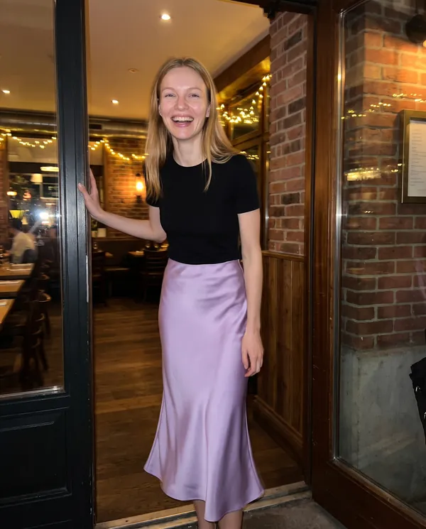 Satin Eve styling: Satin Bias-Cut Midi Skirt