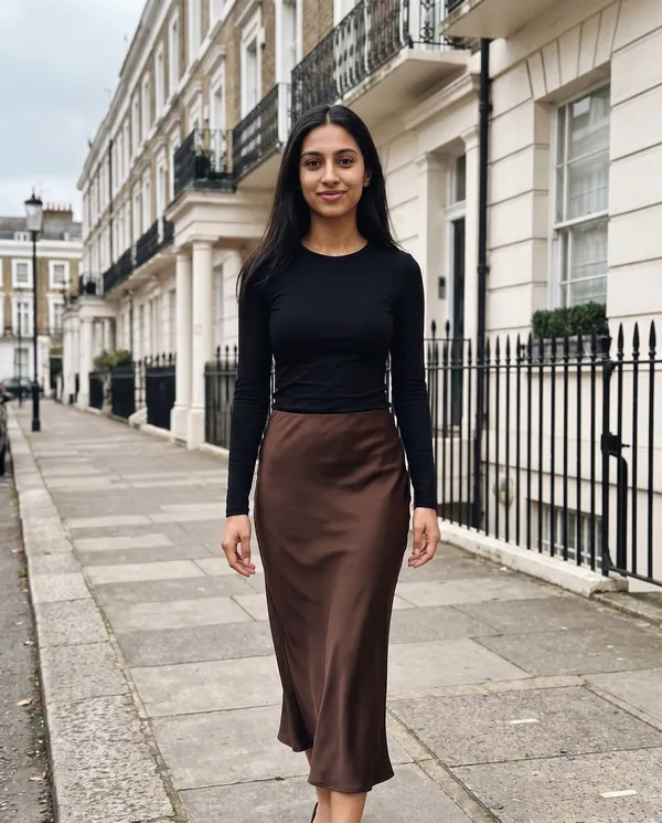 Satin Eve styling: Satin Bias-Cut Midi Skirt