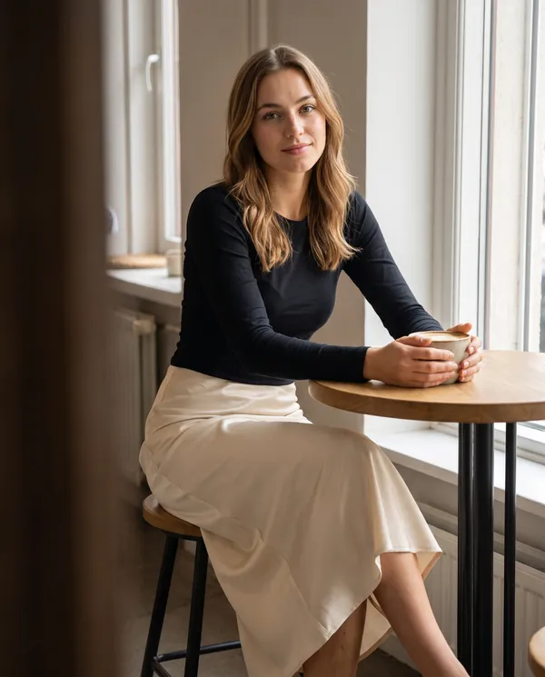 Satin Eve styling: Satin Bias-Cut Midi Skirt