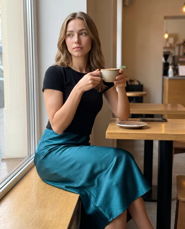 Satin Eve styling: Satin Bias-Cut Midi Skirt