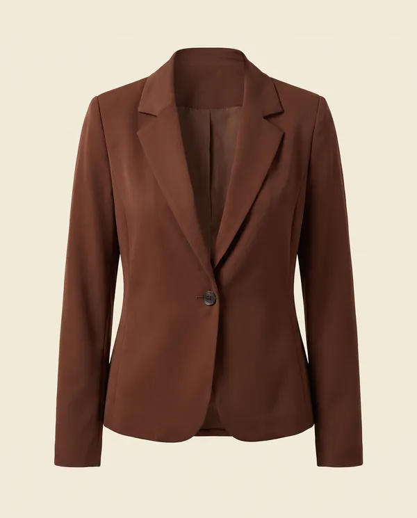 Soft Crepe-Look Blazer in Chocolate, product shot on a plain background