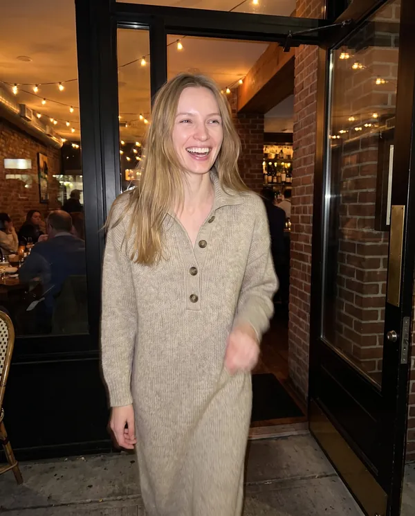 Satin Eve styling: Button-Collar Knit Sweater Midi Dress