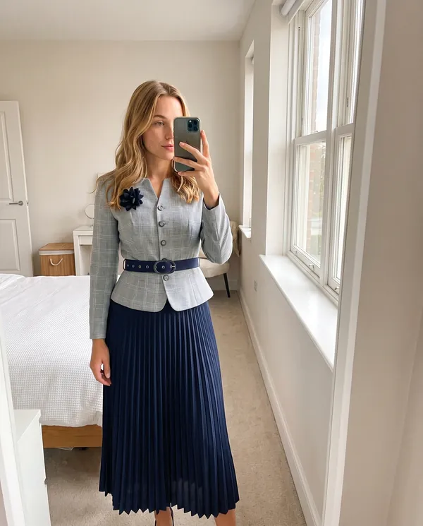 Satin Eve styling: Peplum Blazer and Pleated Midi Skirt Set
