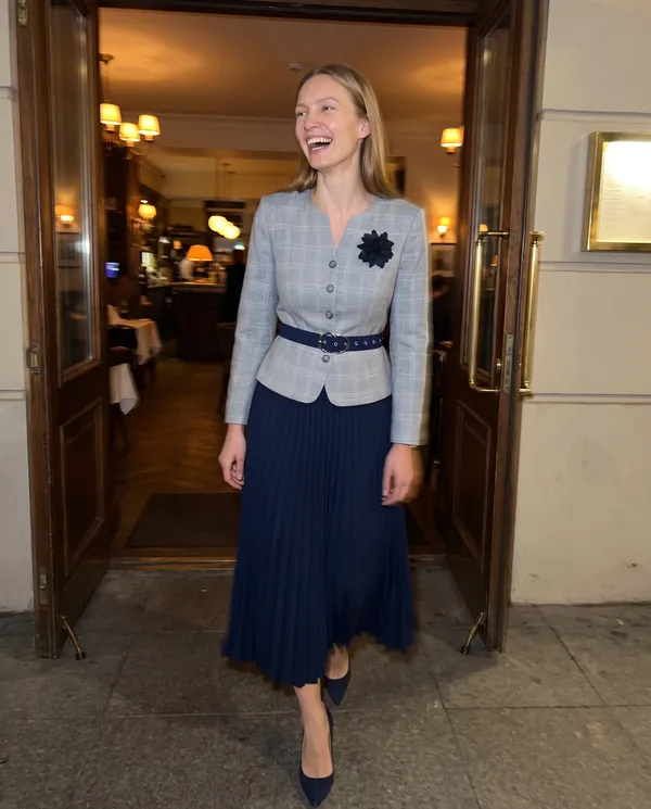 Satin Eve styling: Peplum Blazer and Pleated Midi Skirt Set