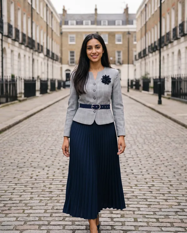 Satin Eve styling: Peplum Blazer and Pleated Midi Skirt Set