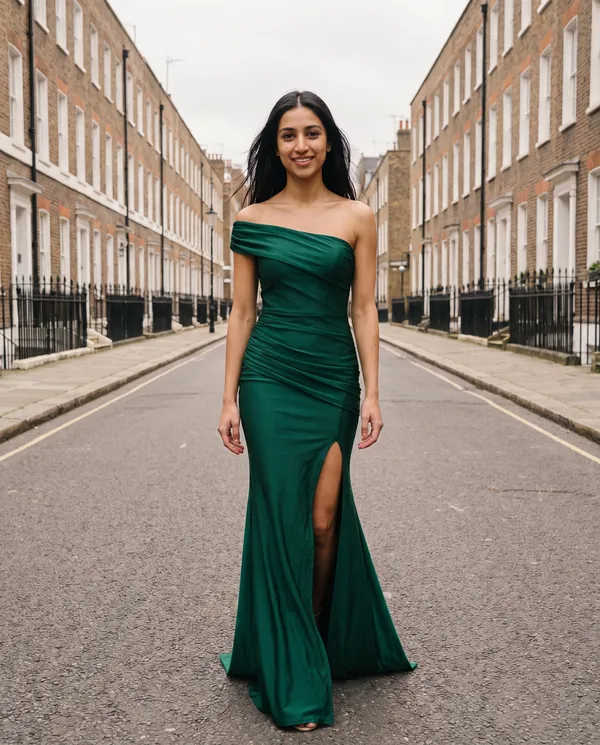 Satin Eve styling: Draped Bardot Mermaid Maxi Dress