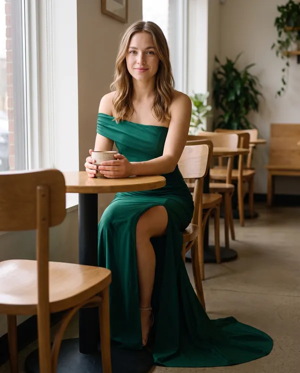 Satin Eve styling: Draped Bardot Mermaid Maxi Dress